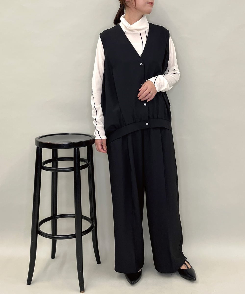 ZMLAE38160 al'aise modulation(アレーズモジュレーション) 【セットアップ対応】ツータックデザインワイドパンツ ブラック