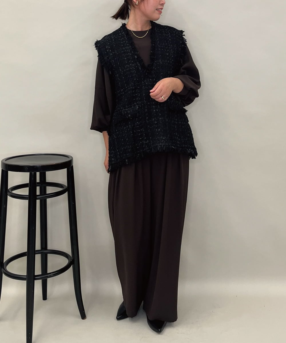 ZMLAE39148 al'aise modulation(アレーズモジュレーション) 【セットアップ対応】ツータックウエストドレープワイドパンツ ブラウン