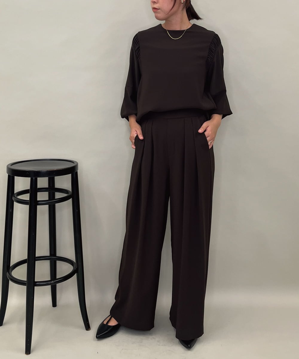 ZMLAE39148 al'aise modulation(アレーズモジュレーション) 【セットアップ対応】ツータックウエストドレープワイドパンツ ブラウン