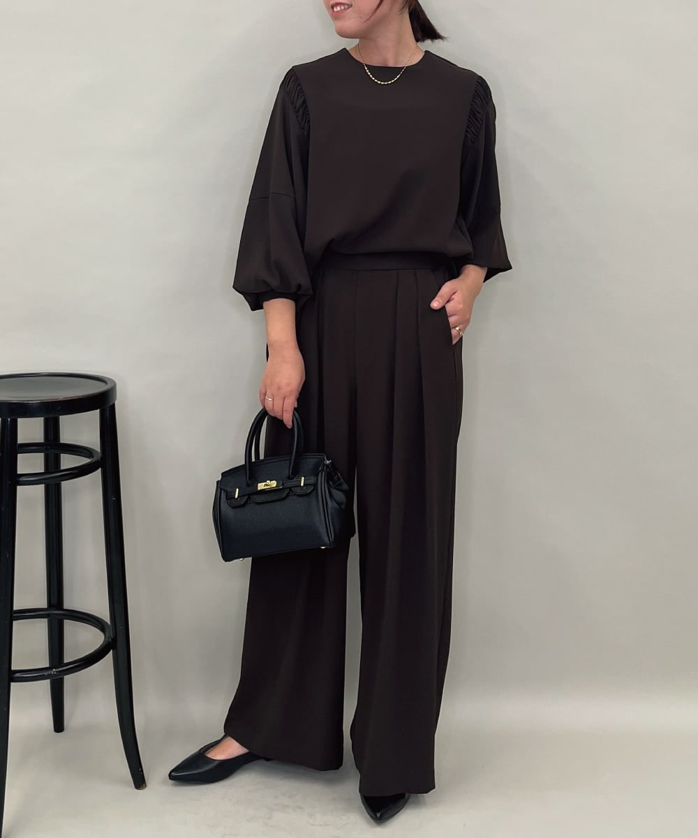 ZMLAE39148 al'aise modulation(アレーズモジュレーション) 【セットアップ対応】ツータックウエストドレープワイドパンツ ブラウン