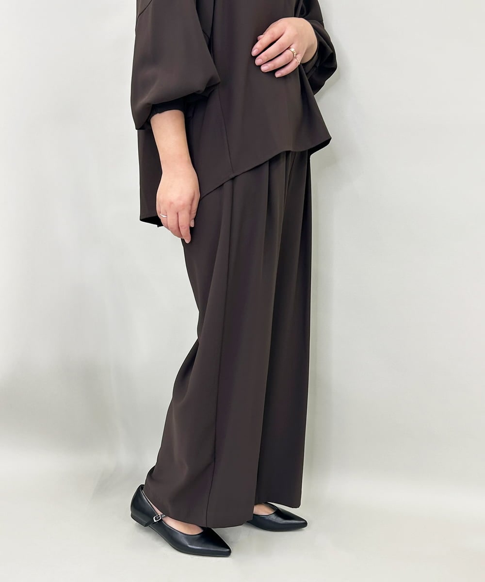 ZMLAE39148 al'aise modulation(アレーズモジュレーション) 【セットアップ対応】ツータックウエストドレープワイドパンツ ブラウン