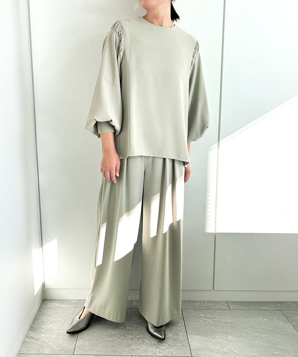 ZMLAE39148 al'aise modulation(アレーズモジュレーション) 【セットアップ対応】ツータックウエストドレープワイドパンツ ライトグレー