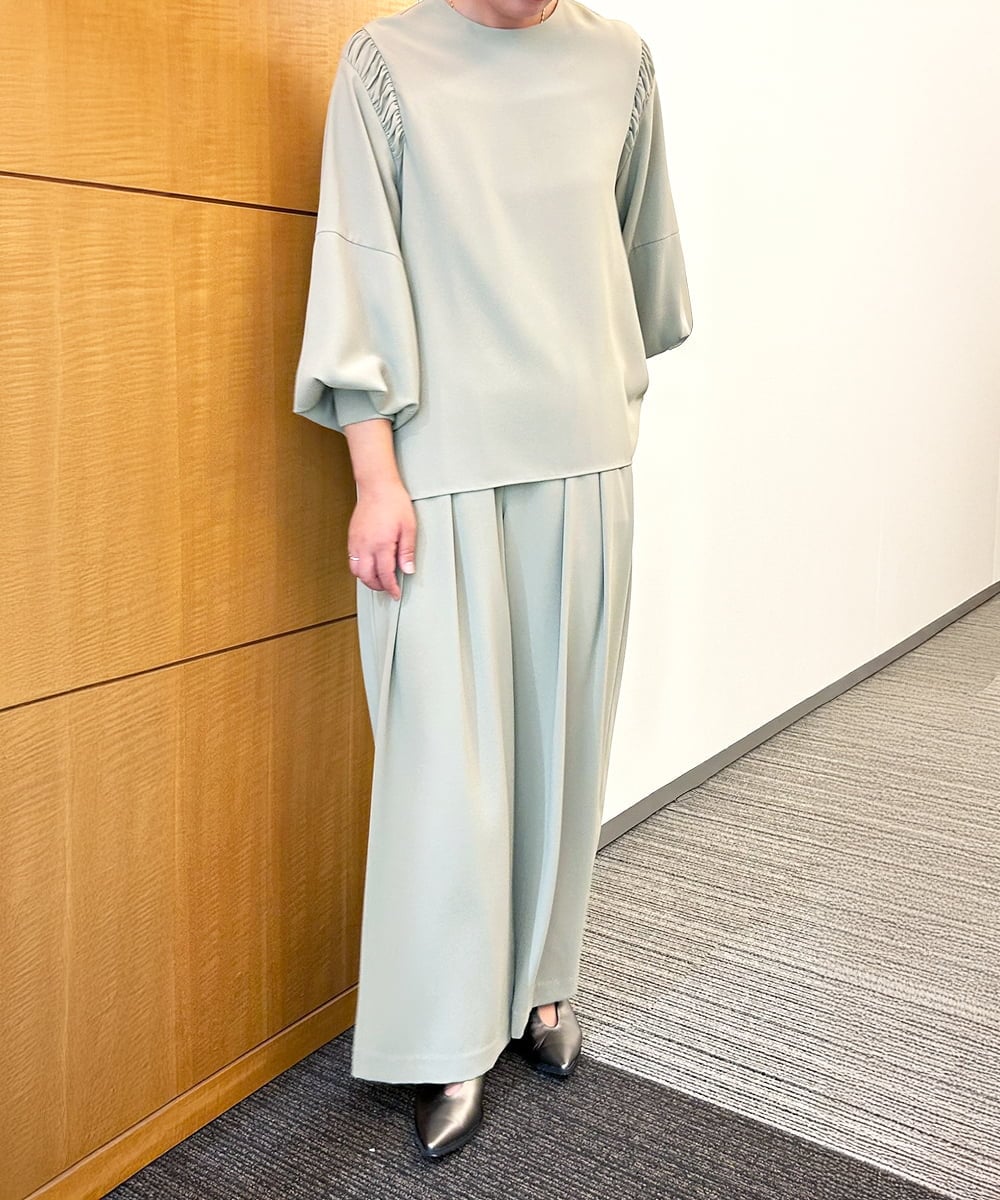 ZMLAE39148 al'aise modulation(アレーズモジュレーション) 【セットアップ対応】ツータックウエストドレープワイドパンツ ライトグレー