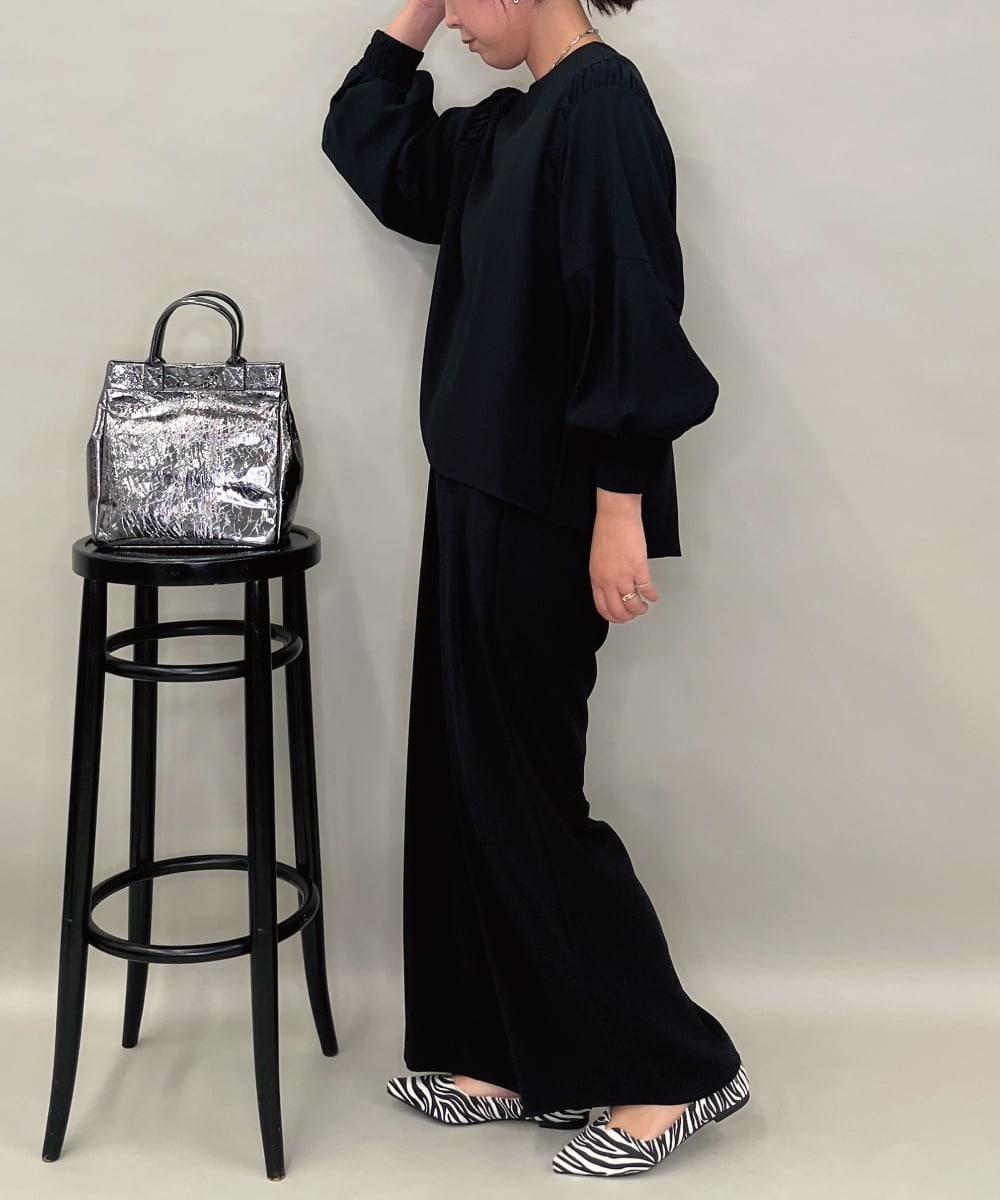 ZMLAE39148 al'aise modulation(アレーズモジュレーション) 【セットアップ対応】ツータックウエストドレープワイドパンツ ブラック