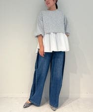 ZMLAE47140 al'aise modulation(アレーズモジュレーション) サイドラインバレルレッグデニムパンツ ネイビー