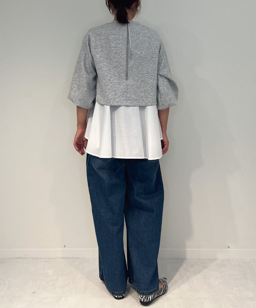 ZMLAE47140 al'aise modulation(アレーズモジュレーション) サイドラインバレルレッグデニムパンツ ネイビー