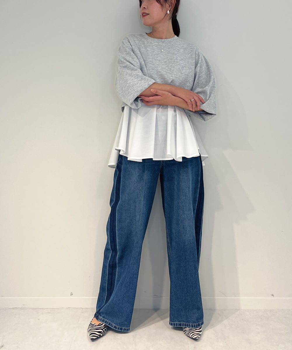 ZMLAE47140 al'aise modulation(アレーズモジュレーション) サイドラインバレルレッグデニムパンツ ネイビー