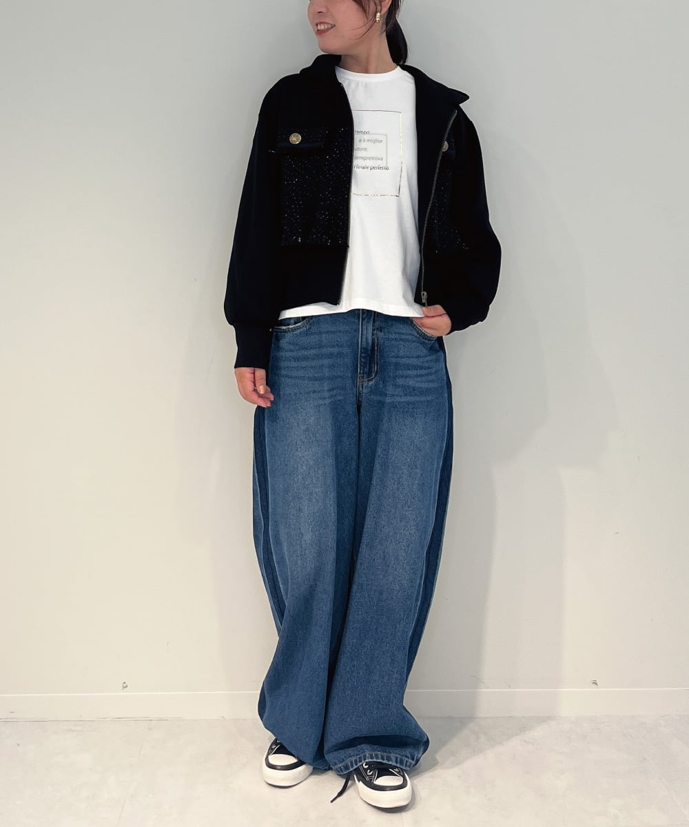 ZMLAE47140 al'aise modulation(アレーズモジュレーション) サイドラインバレルレッグデニムパンツ ネイビー