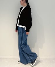 ZMLAE47140 al'aise modulation(アレーズモジュレーション) サイドラインバレルレッグデニムパンツ ネイビー