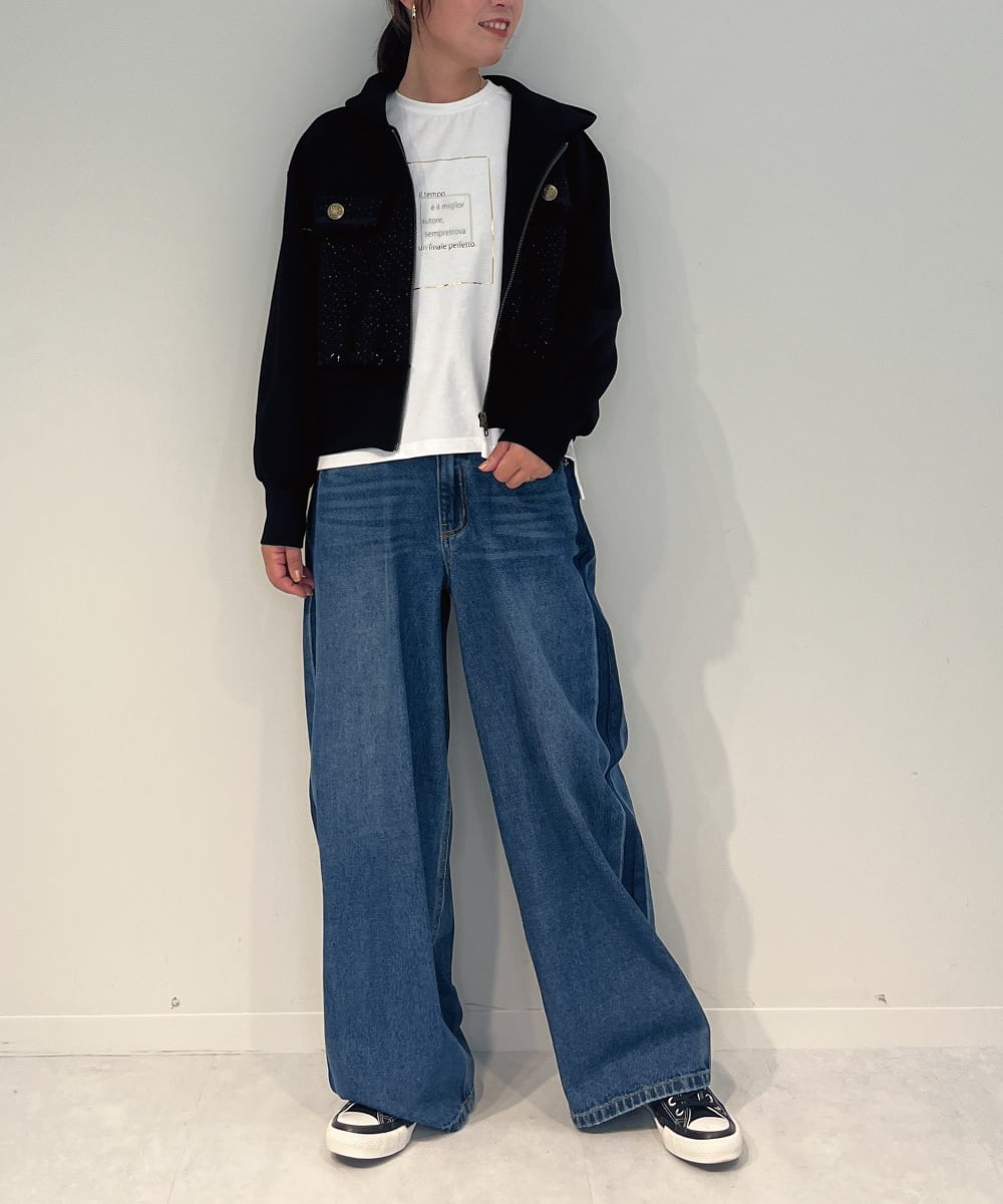 ZMLAE47140 al'aise modulation(アレーズモジュレーション) サイドラインバレルレッグデニムパンツ ネイビー