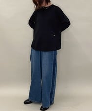 ZMLAE47140 al'aise modulation(アレーズモジュレーション) サイドラインバレルレッグデニムパンツ ネイビー