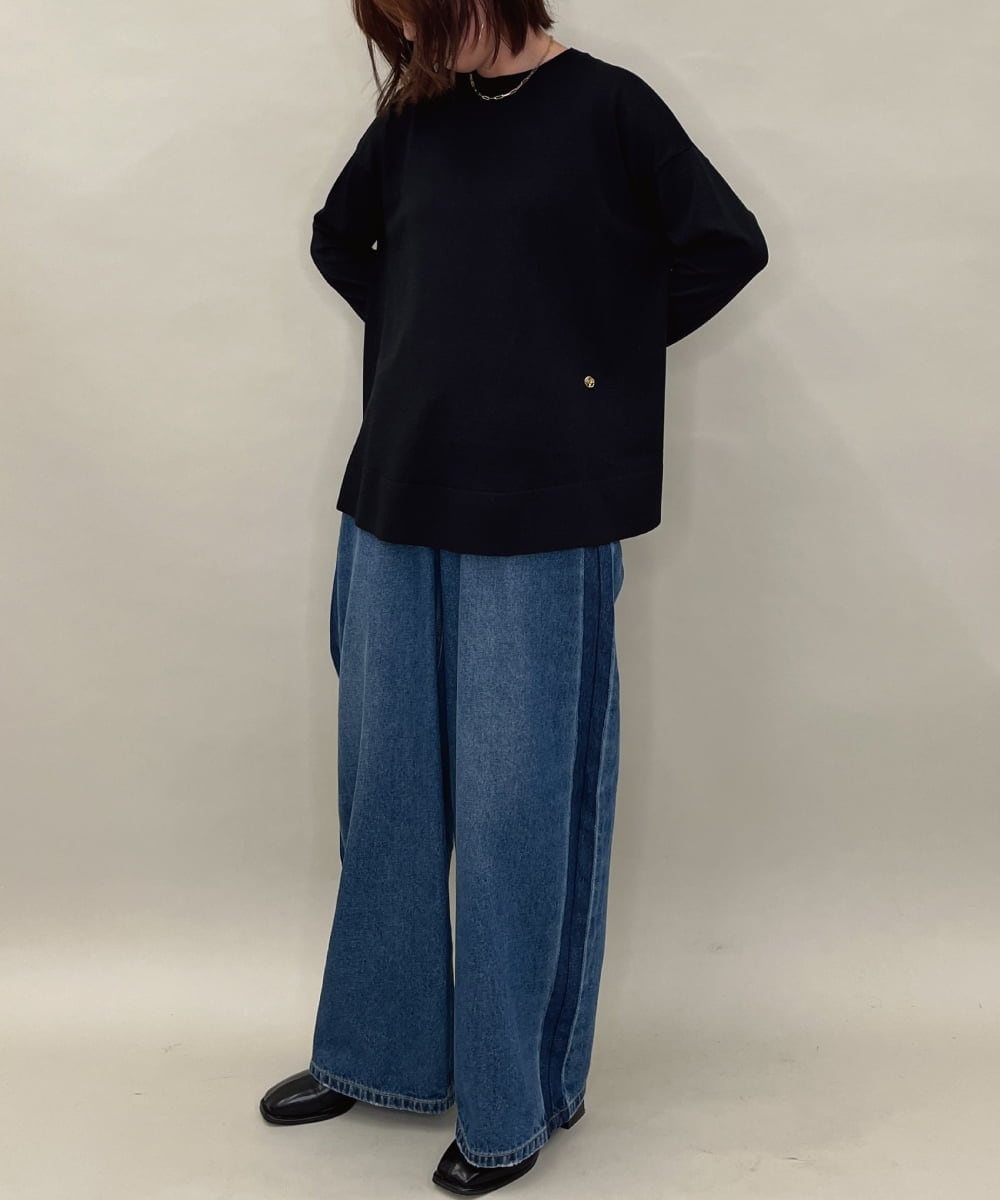 ZMLAE47140 al'aise modulation(アレーズモジュレーション) サイドラインバレルレッグデニムパンツ ネイビー