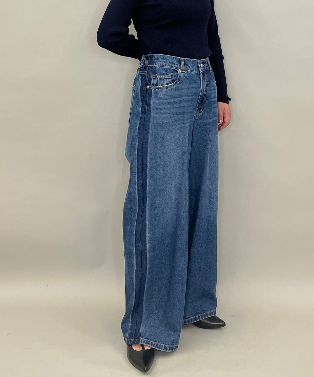 ZMLAE47140 al'aise modulation サイドラインバレルレッグデニムパンツ