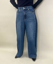 ZMLAE47140 al'aise modulation(アレーズモジュレーション) サイドラインバレルレッグデニムパンツ ネイビー