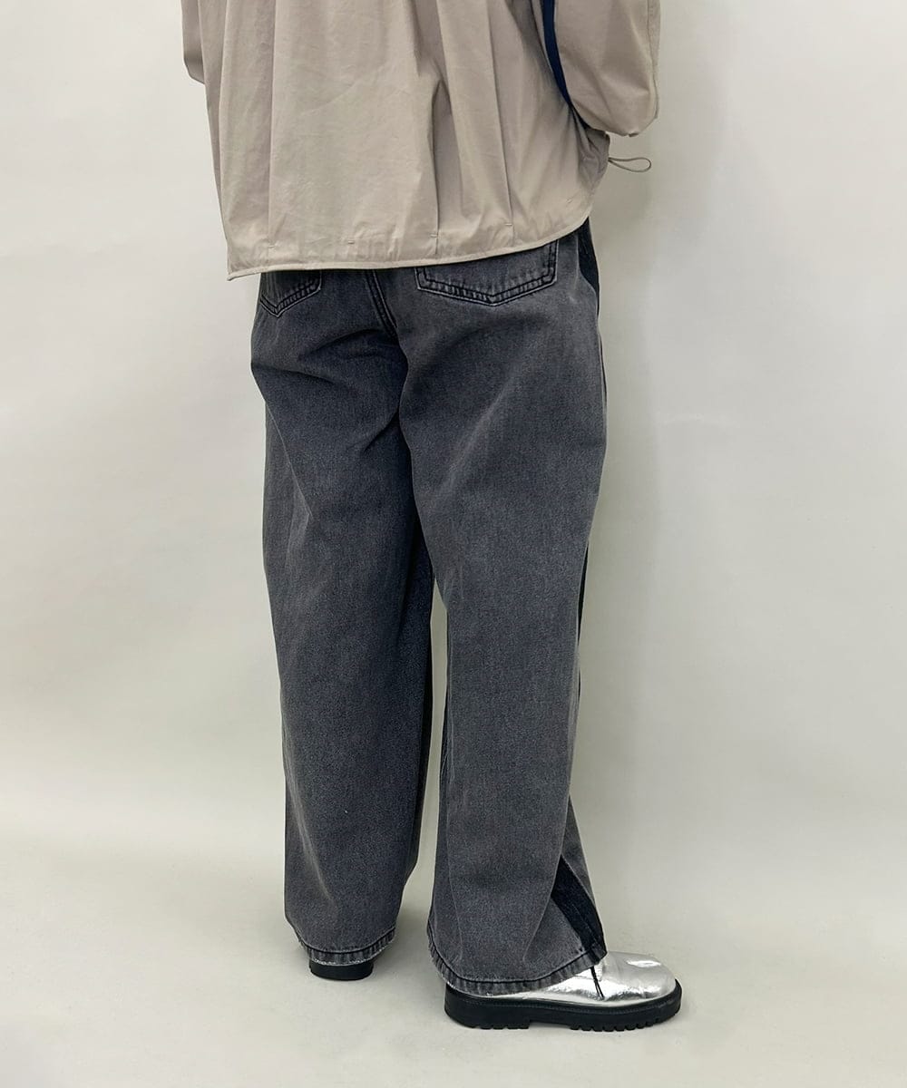 ZMLAE47140 al'aise modulation(アレーズモジュレーション) サイドラインバレルレッグデニムパンツ ブラック