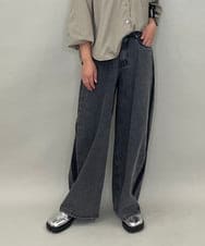 ZMLAE47140 al'aise modulation(アレーズモジュレーション) サイドラインバレルレッグデニムパンツ ブラック