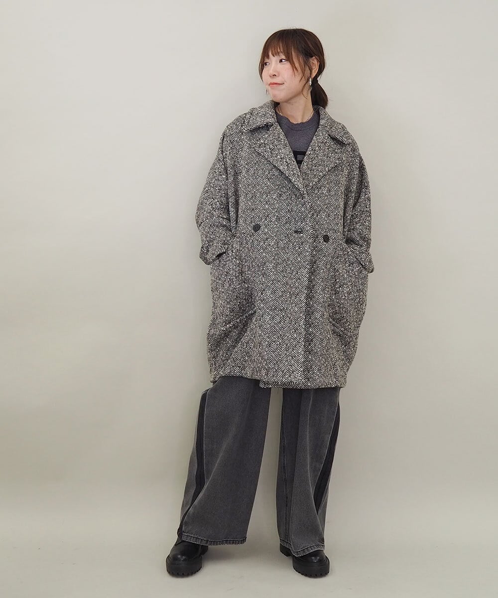 ZMLAE47140 al'aise modulation(アレーズモジュレーション) サイドラインバレルレッグデニムパンツ ブラック