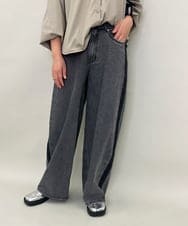 ZMLAE47140 al'aise modulation(アレーズモジュレーション) サイドラインバレルレッグデニムパンツ ブラック