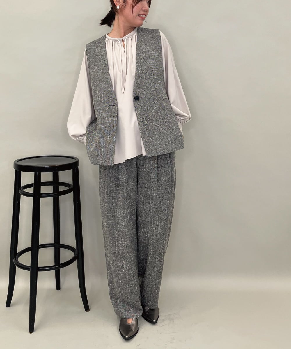 ZMLAE53180 al'aise modulation(アレーズモジュレーション) 【セットアップ対応】ツイードデザインワイドパンツ グレー