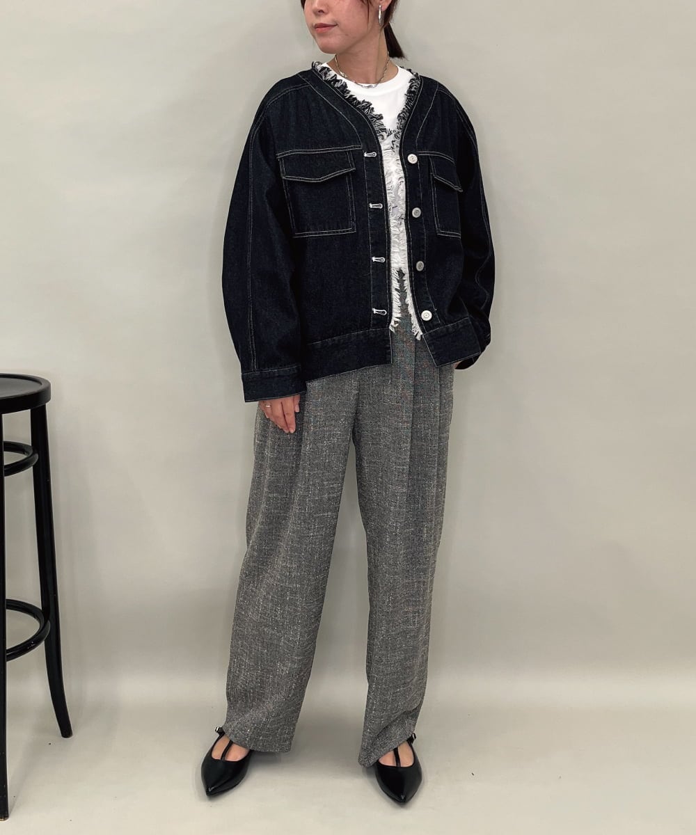 ZMLAE53180 al'aise modulation(アレーズモジュレーション) 【セットアップ対応】ツイードデザインワイドパンツ グレー