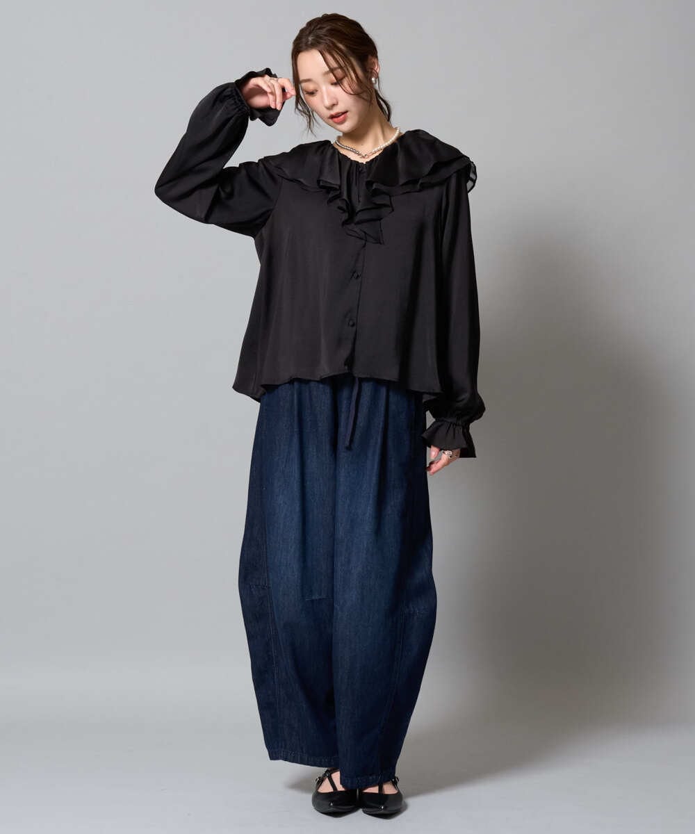 ZMLAH20150 al'aise modulation(アレーズモジュレーション) ウエストゴムバレルデニムパンツ ネイビー