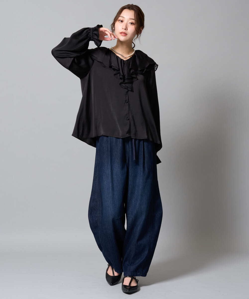 ZMLAH20150 al'aise modulation(アレーズモジュレーション) ウエストゴムバレルデニムパンツ ネイビー