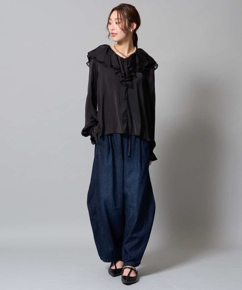 ZMLAH20150 al'aise modulation(アレーズモジュレーション) ウエストゴムバレルデニムパンツ ネイビー