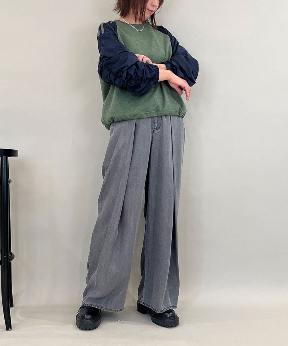 ZMLCE41170 al'aise modulation(アレーズモジュレーション) ワイドタックテンセルデニムパンツ ブラック