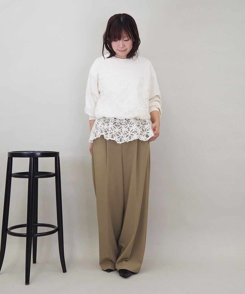 ZMLEE01105 al'aise modulation(アレーズモジュレーション) 【セットアップ対応】【洗える】フルダルワイドパンツ ベージュ