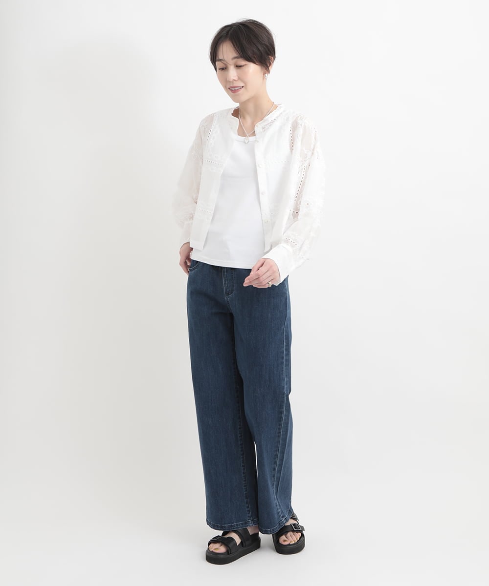 ZMLGB01150 al'aise modulation(アレーズモジュレーション) ウエストリブリラックスデニムパンツ ブルー