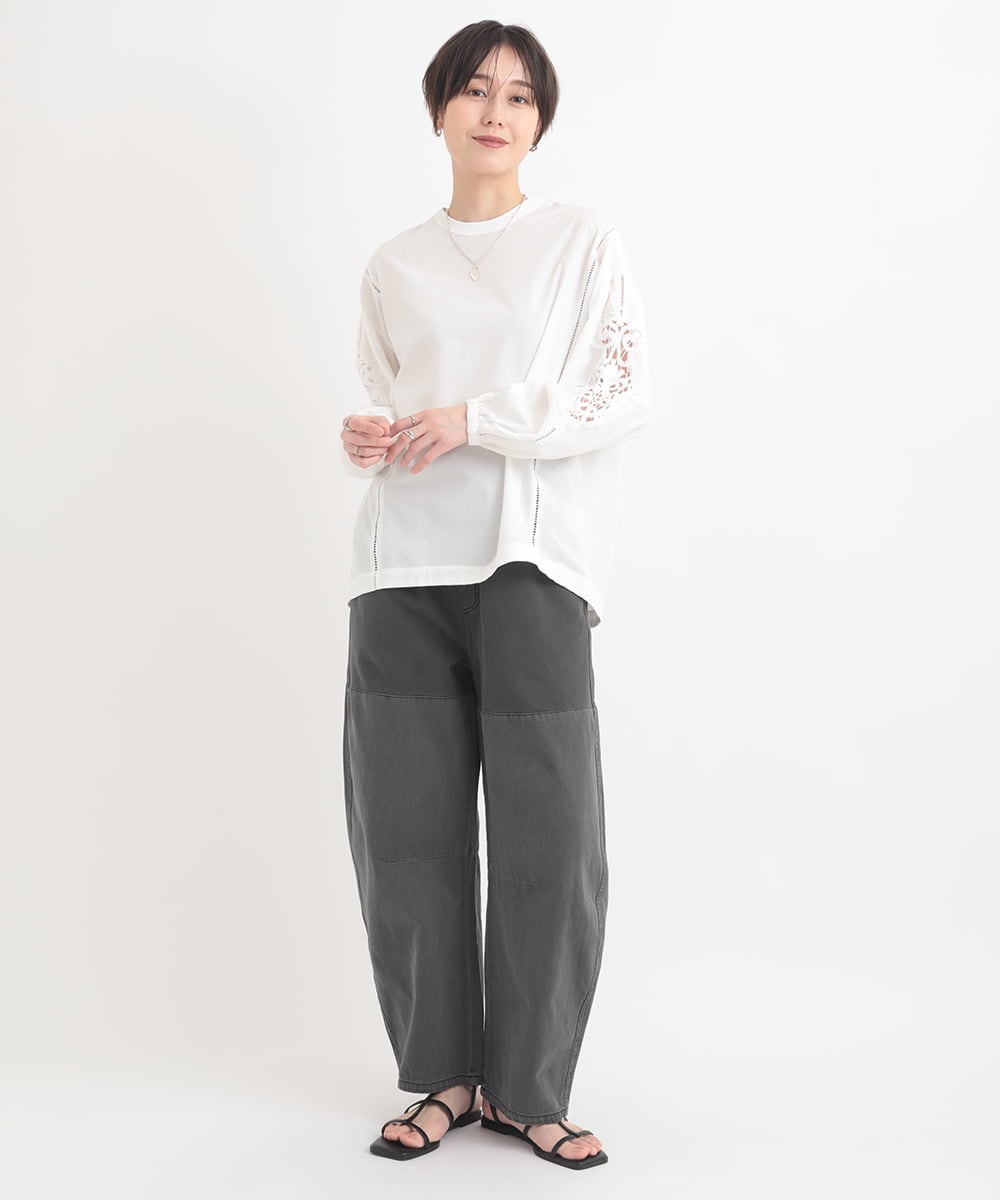 ZMLGB22145 al'aise modulation(アレーズモジュレーション) 異素材ジョイントバレルレッグパンツ ブラック