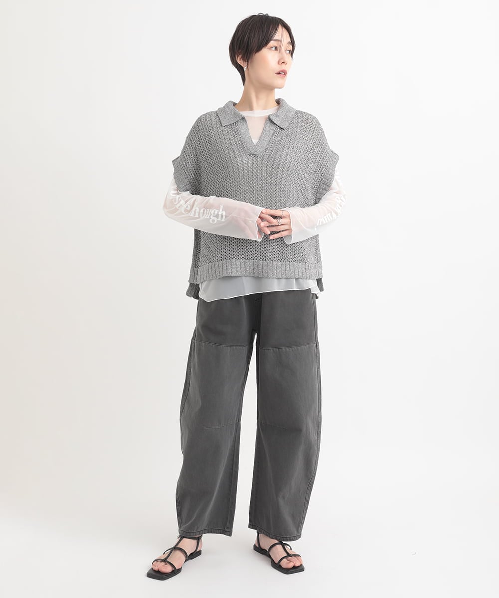 ZMLGB22145 al'aise modulation(アレーズモジュレーション) 異素材ジョイントバレルレッグパンツ ブラック