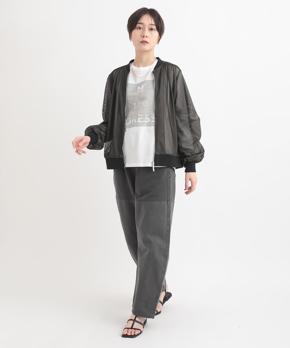 ZMLGB22145 al'aise modulation(アレーズモジュレーション) 異素材ジョイントバレルレッグパンツ ブラック