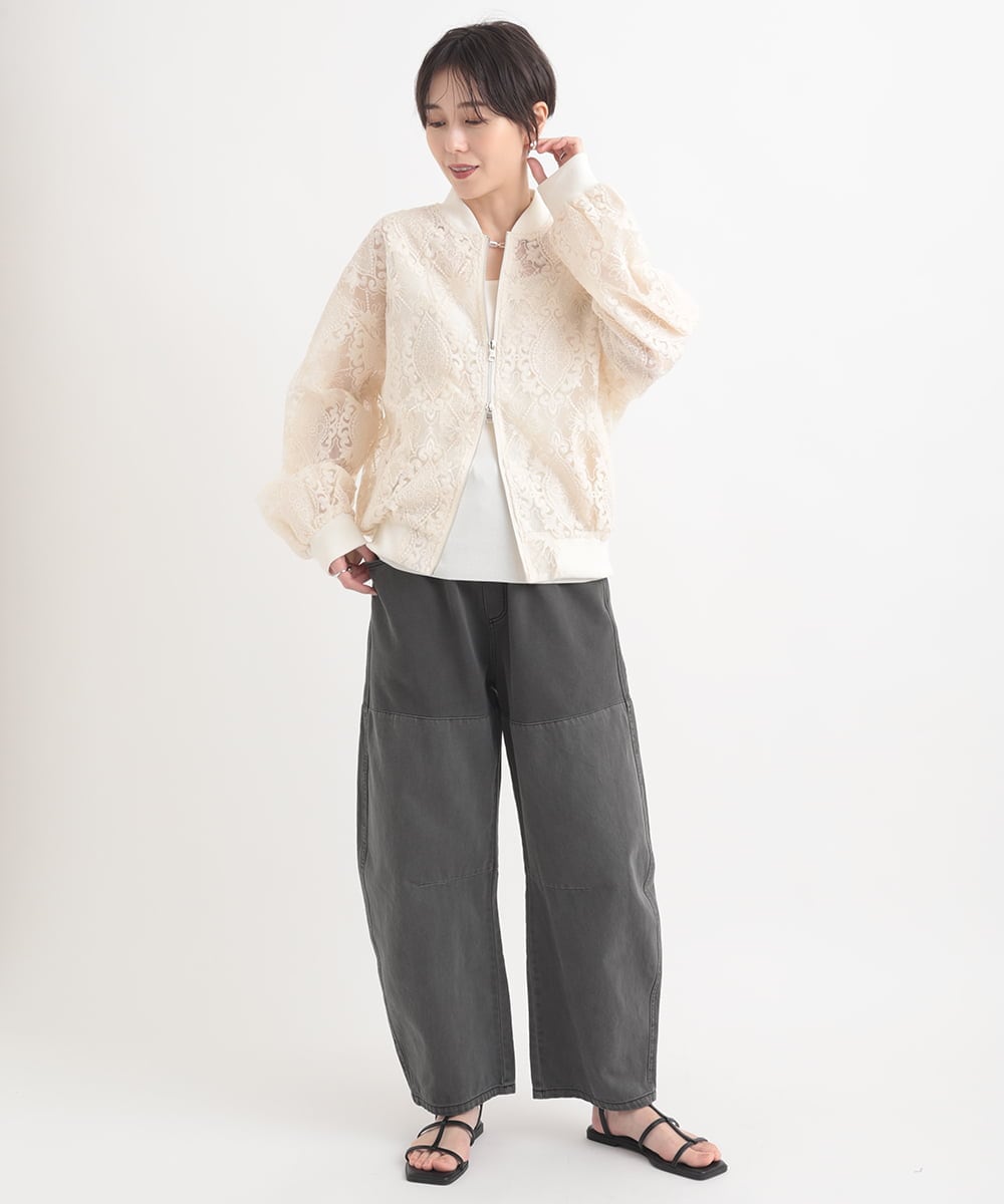ZMLGB22145 al'aise modulation(アレーズモジュレーション) 異素材ジョイントバレルレッグパンツ ブラック