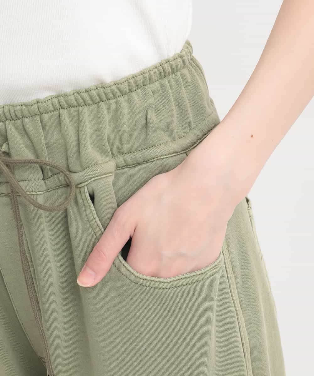 ZMLGB22145 al'aise modulation(アレーズモジュレーション) 異素材ジョイントバレルレッグパンツ グリーン