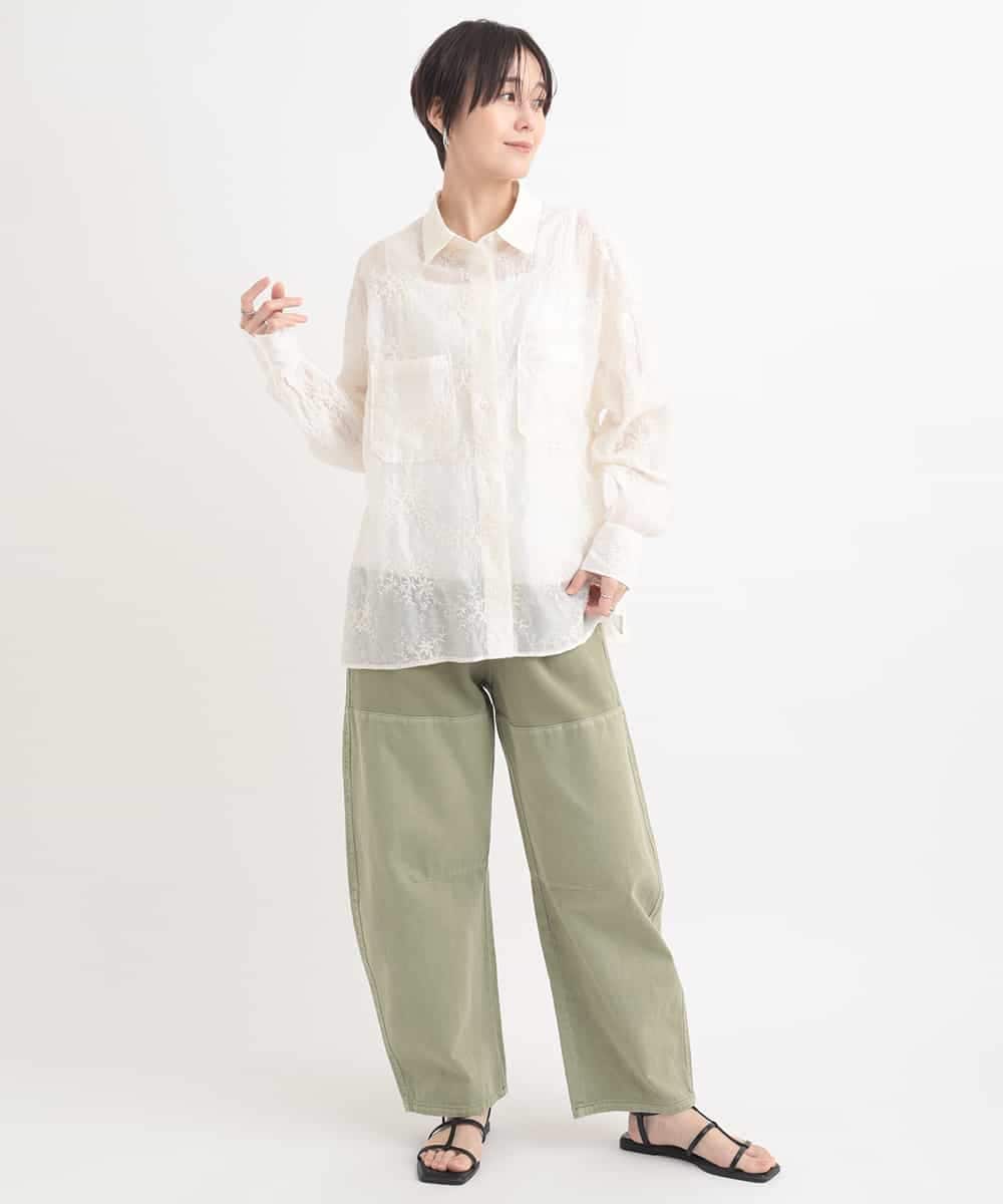 ZMLGB22145 al'aise modulation(アレーズモジュレーション) 異素材ジョイントバレルレッグパンツ グリーン