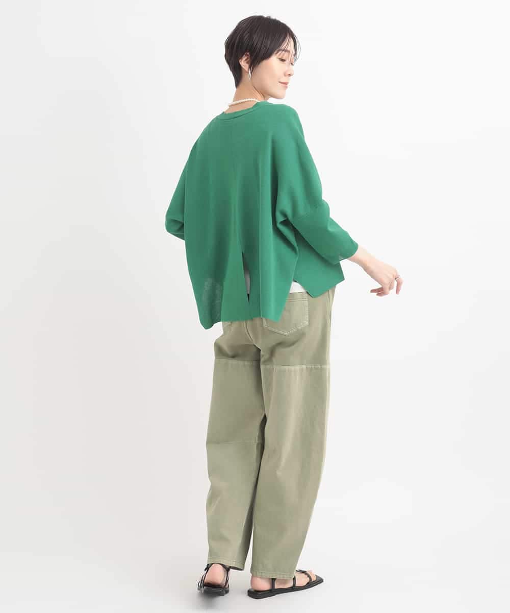 ZMLGB22145 al'aise modulation(アレーズモジュレーション) 異素材ジョイントバレルレッグパンツ グリーン