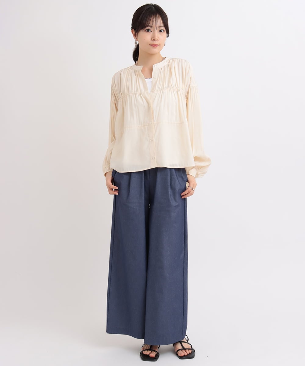 ZMLGB23149 al'aise modulation(アレーズモジュレーション) ハイストレッチタックワイドパンツ ネイビー
