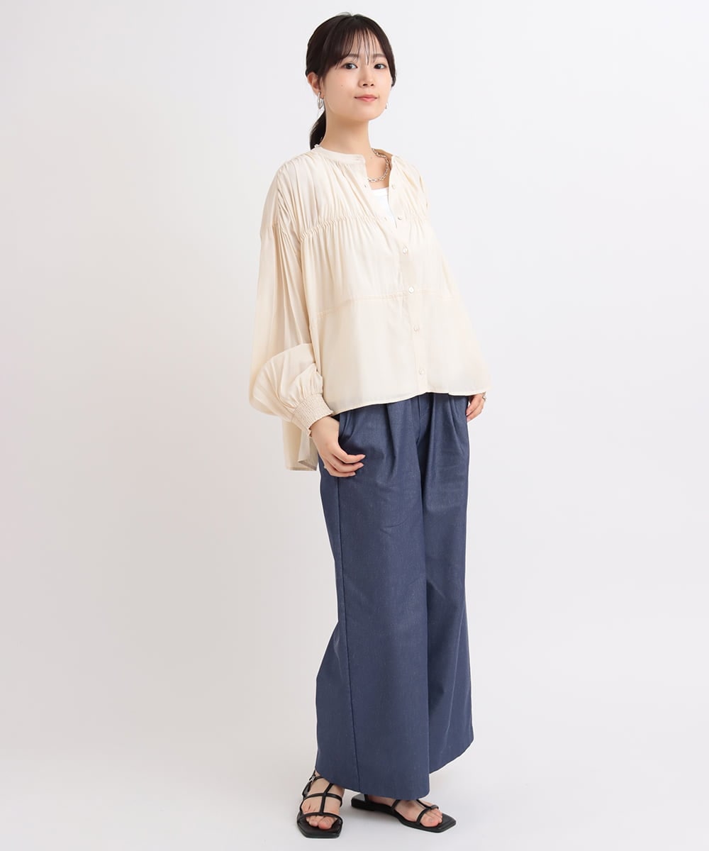 ZMLGB23149 al'aise modulation(アレーズモジュレーション) ハイストレッチタックワイドパンツ ネイビー