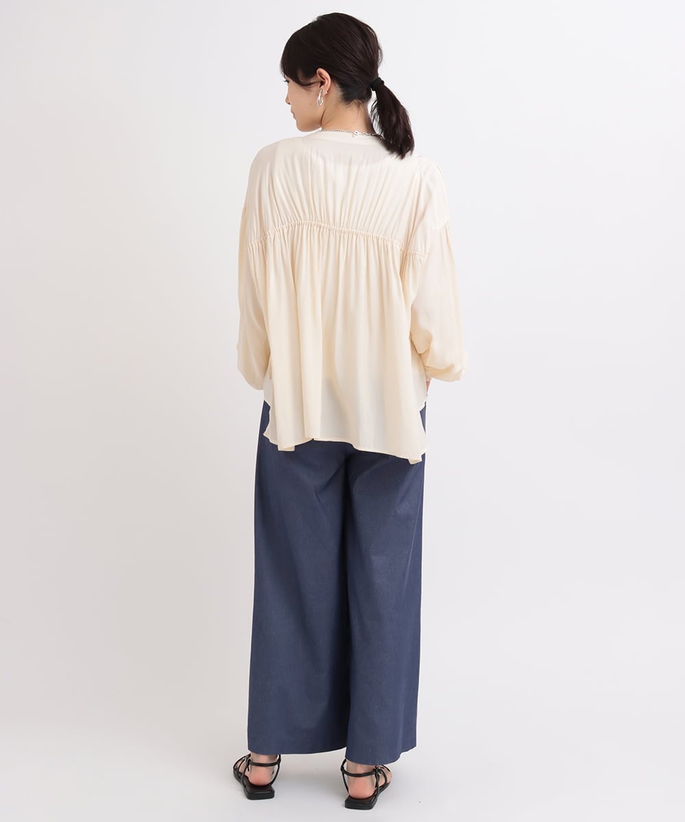 ZMLGB23149 al'aise modulation(アレーズモジュレーション) ハイストレッチタックワイドパンツ ネイビー