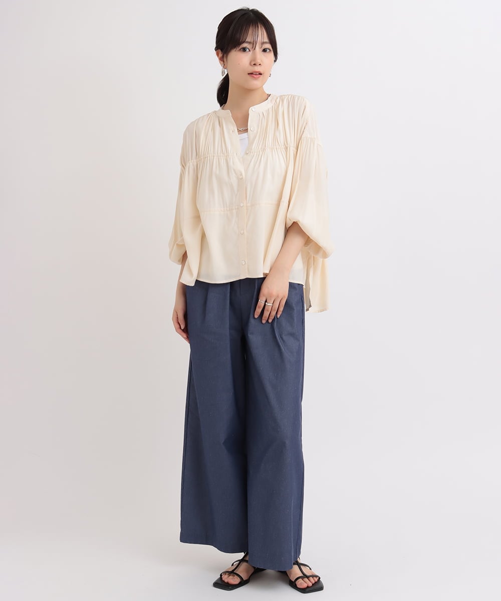 ZMLGB23149 al'aise modulation(アレーズモジュレーション) ハイストレッチタックワイドパンツ ネイビー