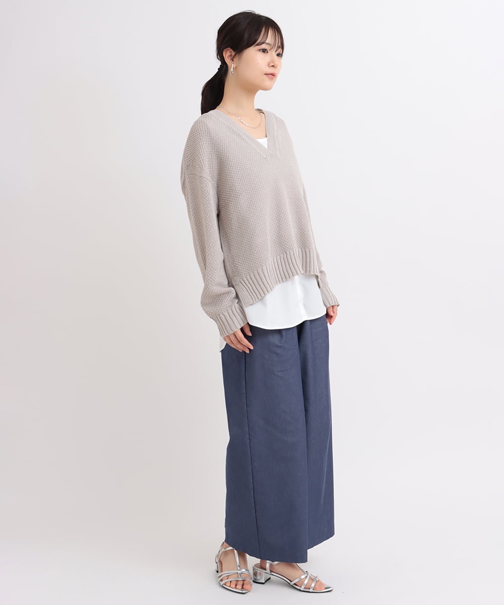 ZMLGB23149 al'aise modulation(アレーズモジュレーション) ハイストレッチタックワイドパンツ ネイビー