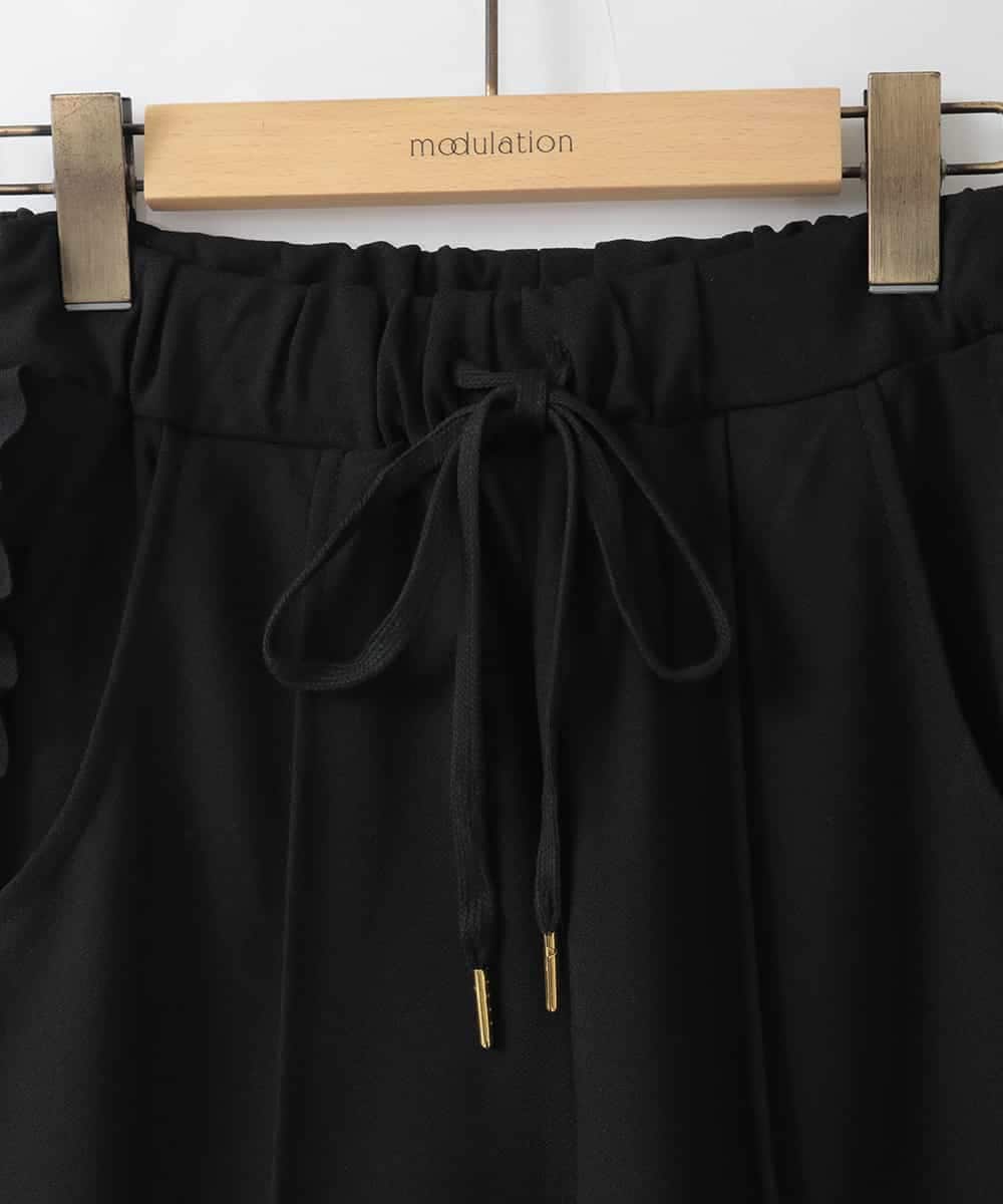 ZMLGE06099 al'aise modulation(アレーズモジュレーション) 配色ラインフリルイージーパンツ ブラック