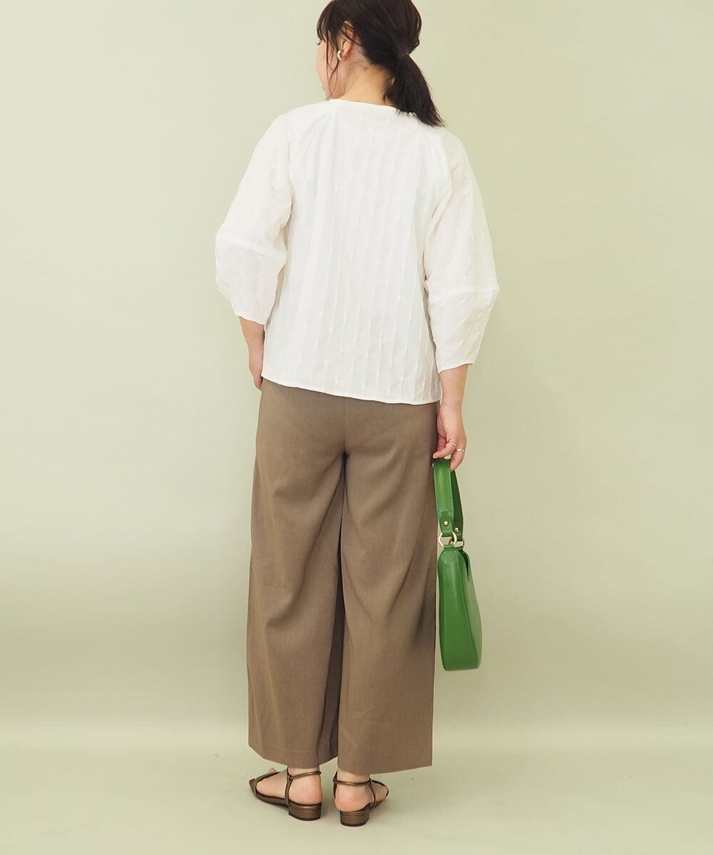 ZMLGE11160 al'aise modulation(アレーズモジュレーション) リネンブレンドストレッチワイドパンツ ベージュ