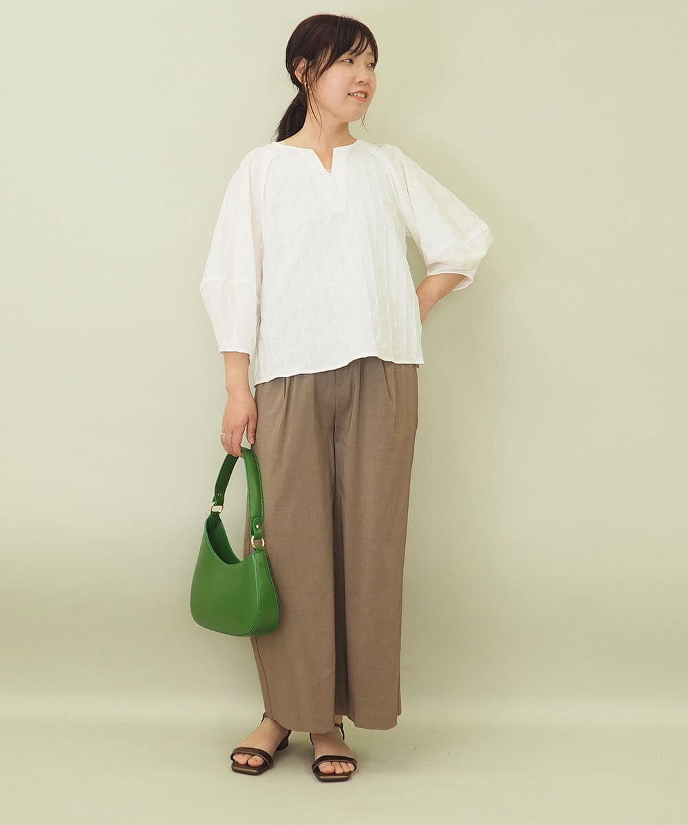 ZMLGE11160 al'aise modulation(アレーズモジュレーション) リネンブレンドストレッチワイドパンツ ベージュ