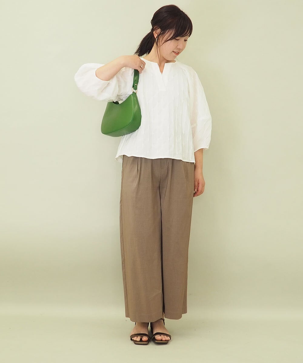ZMLGE11160 al'aise modulation(アレーズモジュレーション) リネンブレンドストレッチワイドパンツ ベージュ