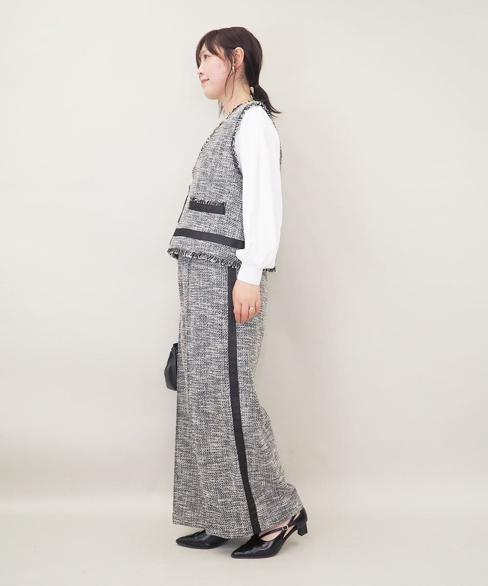 ZMLGE13160 al'aise modulation(アレーズモジュレーション) ツイードワイドパンツ ブラック