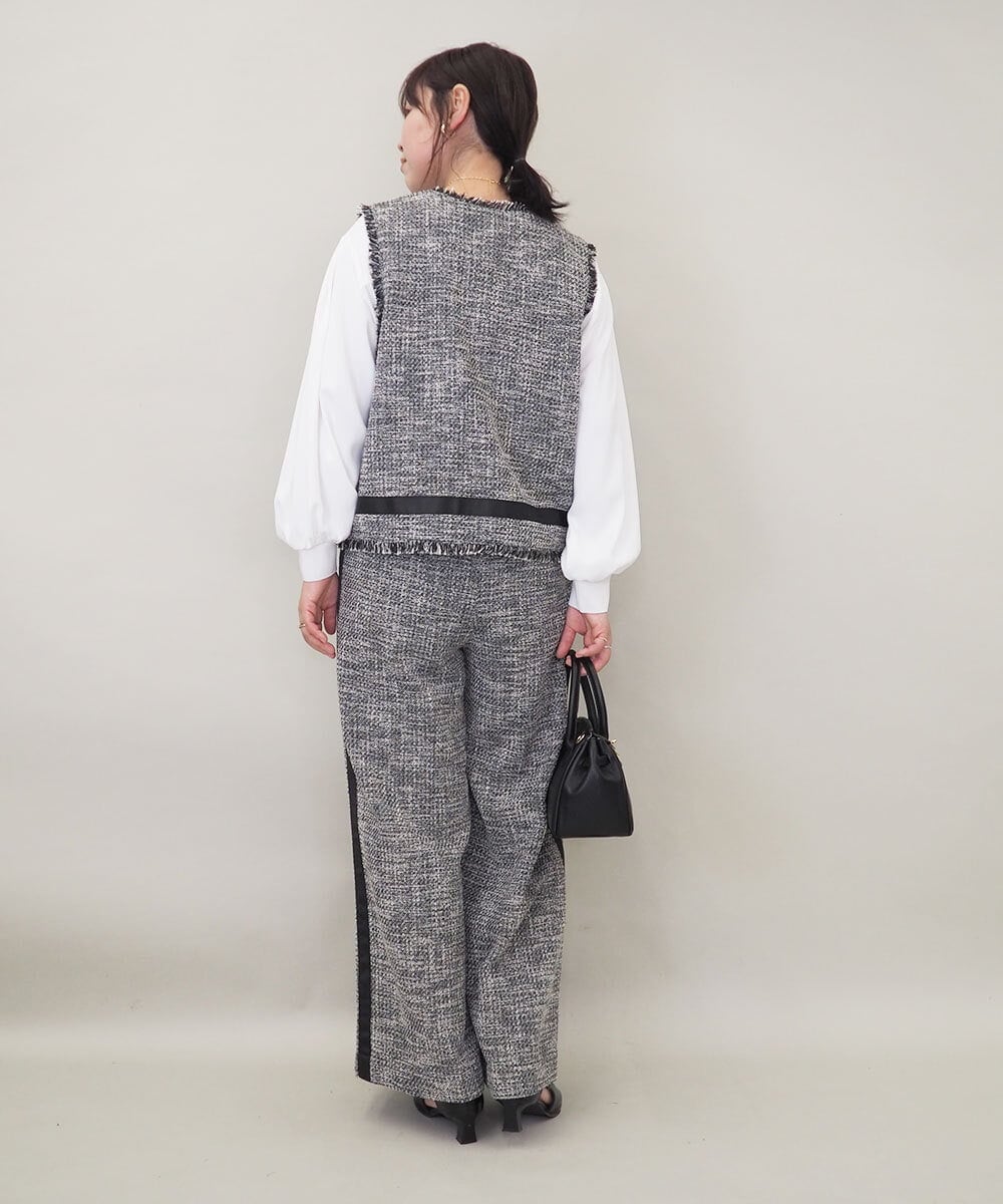 ZMLGE13160 al'aise modulation(アレーズモジュレーション) ツイードワイドパンツ ブラック