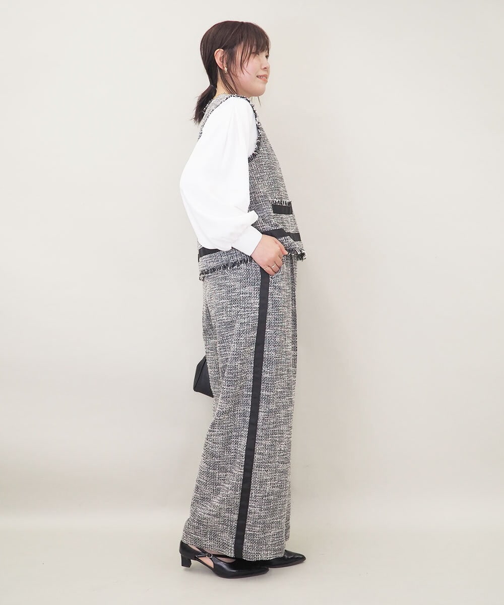 ZMLGE13160 al'aise modulation(アレーズモジュレーション) ツイードワイドパンツ ブラック