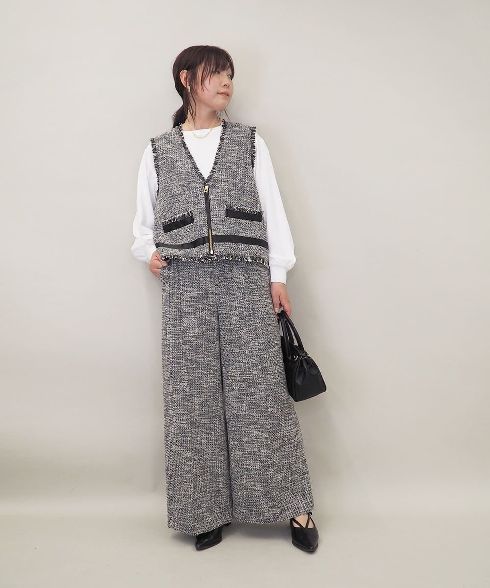 ZMLGE13160 al'aise modulation(アレーズモジュレーション) ツイードワイドパンツ ブラック